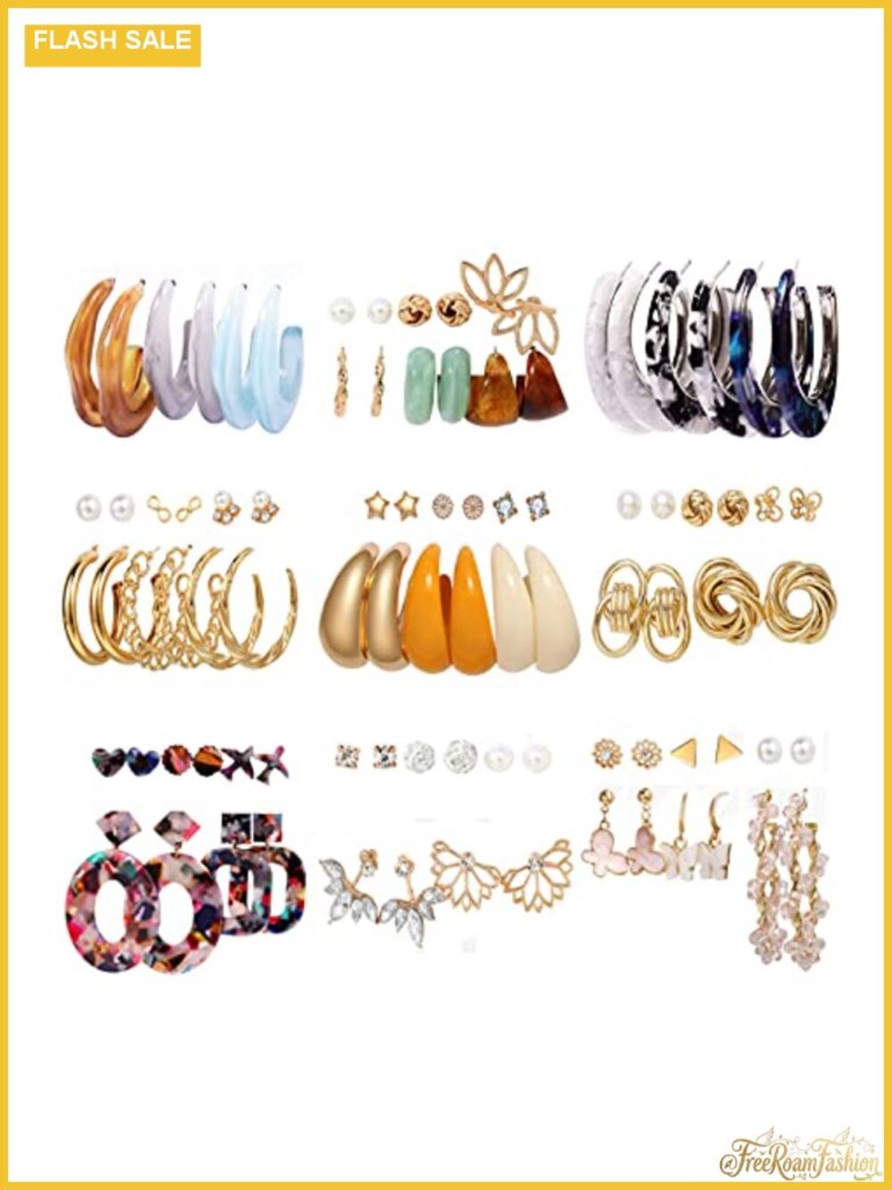 45 Pairs Gold Earrings Set for Women Fashion Drop Dangle Hypoallergenic